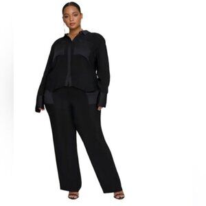 GOOD AMERICAN NEW Semi Sheer Trousers Flowy Pants Wide Straight Leg Minimal 4X